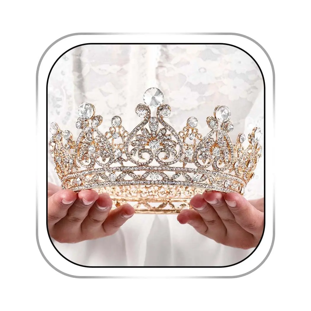 Foyte Gold Bridal Crown | Elegant Wedding Tiara with Rhinestones & Pearl (5.11 in) - main product image