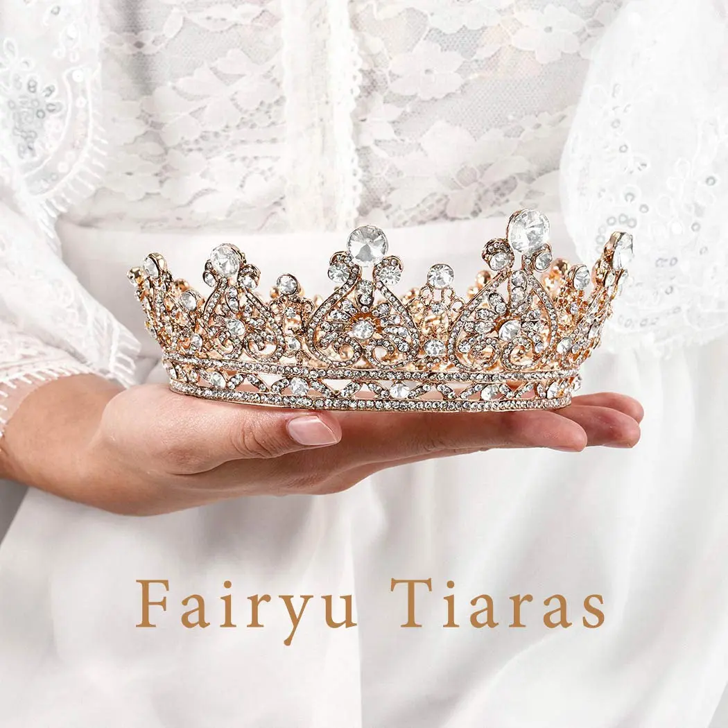 Foyte Gold Bridal Crown | Elegant Wedding Tiara with Rhinestones & Pearl (5.11 in) - view 5