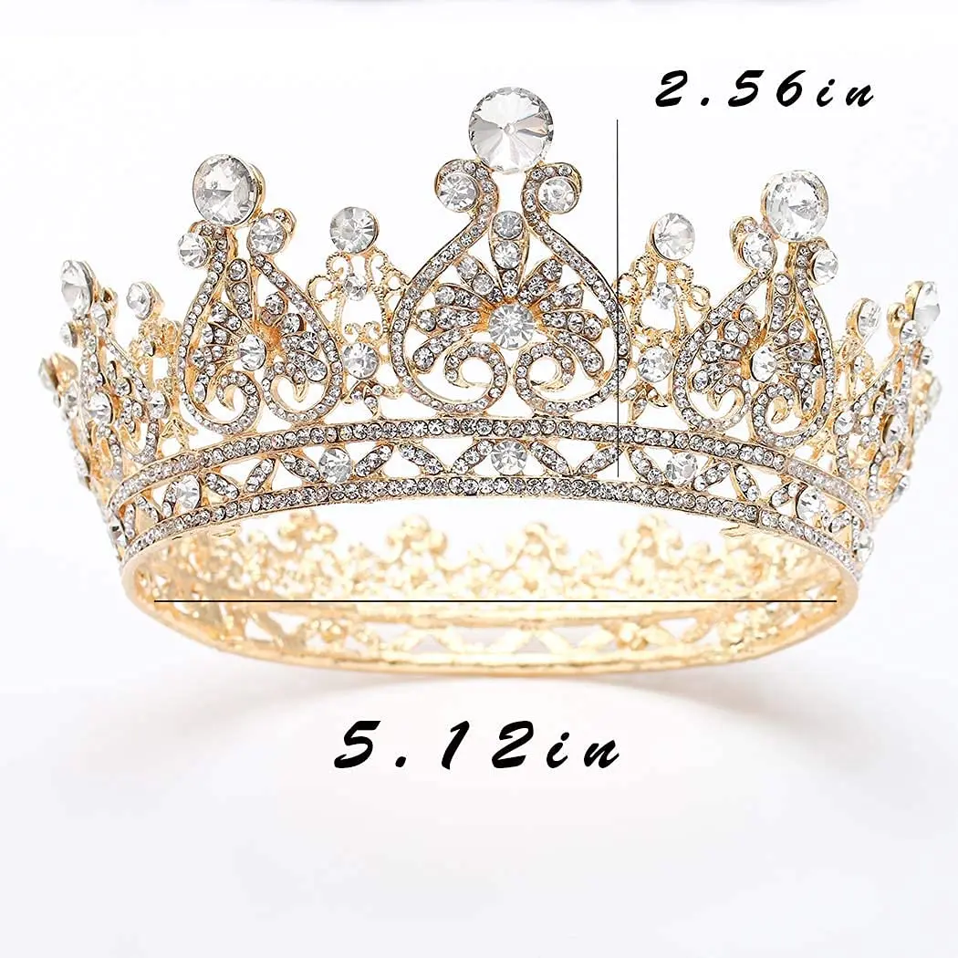 Foyte Gold Bridal Crown | Elegant Wedding Tiara with Rhinestones & Pearl (5.11 in) - view 3