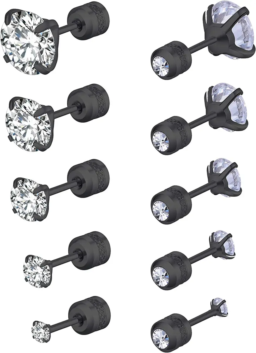 Comelyjewel Black Stainless Steel Stud Earrings Set with Cubic Zirconia | Hypoallergenic 6mm - main product image