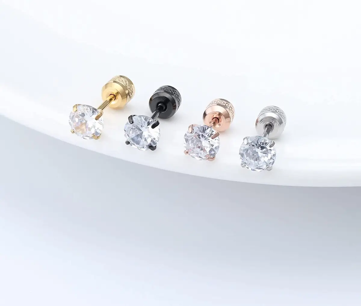 Comelyjewel Black Stainless Steel Stud Earrings Set with Cubic Zirconia | Hypoallergenic 6mm - view 8