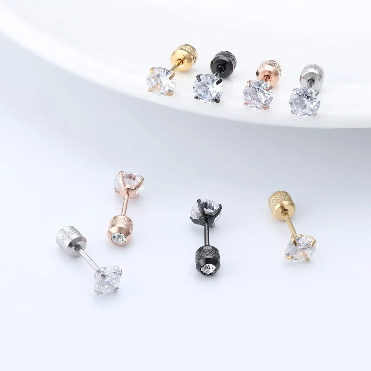 Comelyjewel Black Stainless Steel Stud Earrings Set with Cubic Zirconia | Hypoallergenic 6mm - view 9