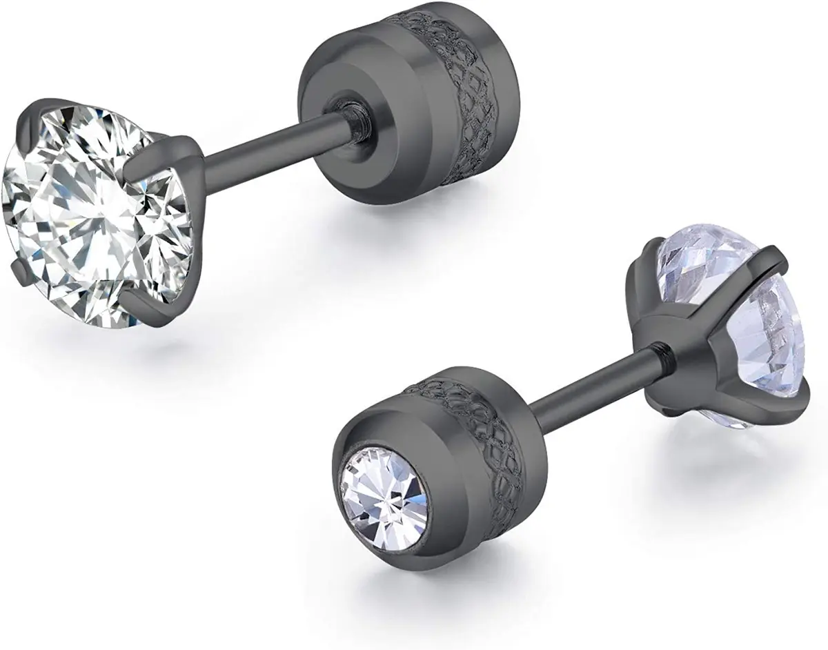 Comelyjewel Black Stainless Steel Stud Earrings Set with Cubic Zirconia | Hypoallergenic 6mm - view 2