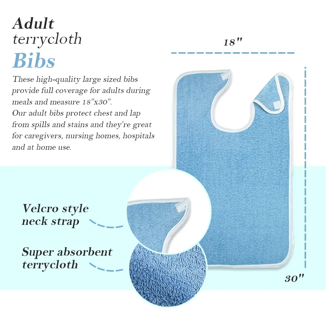 Avalon Towels Adult Terry Cloth Bibs for Eating, 18" x 30" (12-Pack, Blue) | Full Coverage Clothing Protectors - view 4