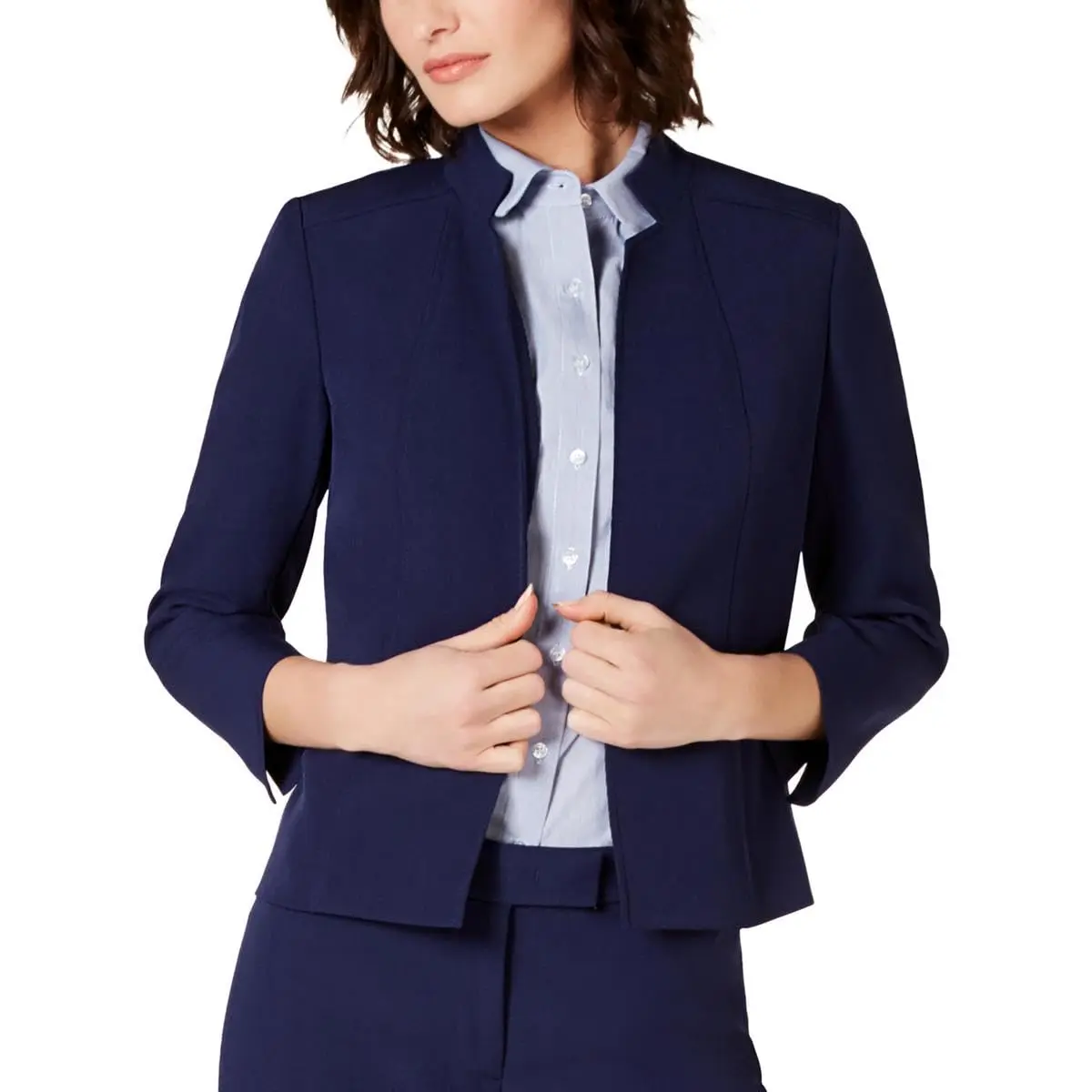Anne Klein Madison Crepe Cropped Stand Collar Jacket Distant Mountain | Fall Style with Tailored Fit - main product image