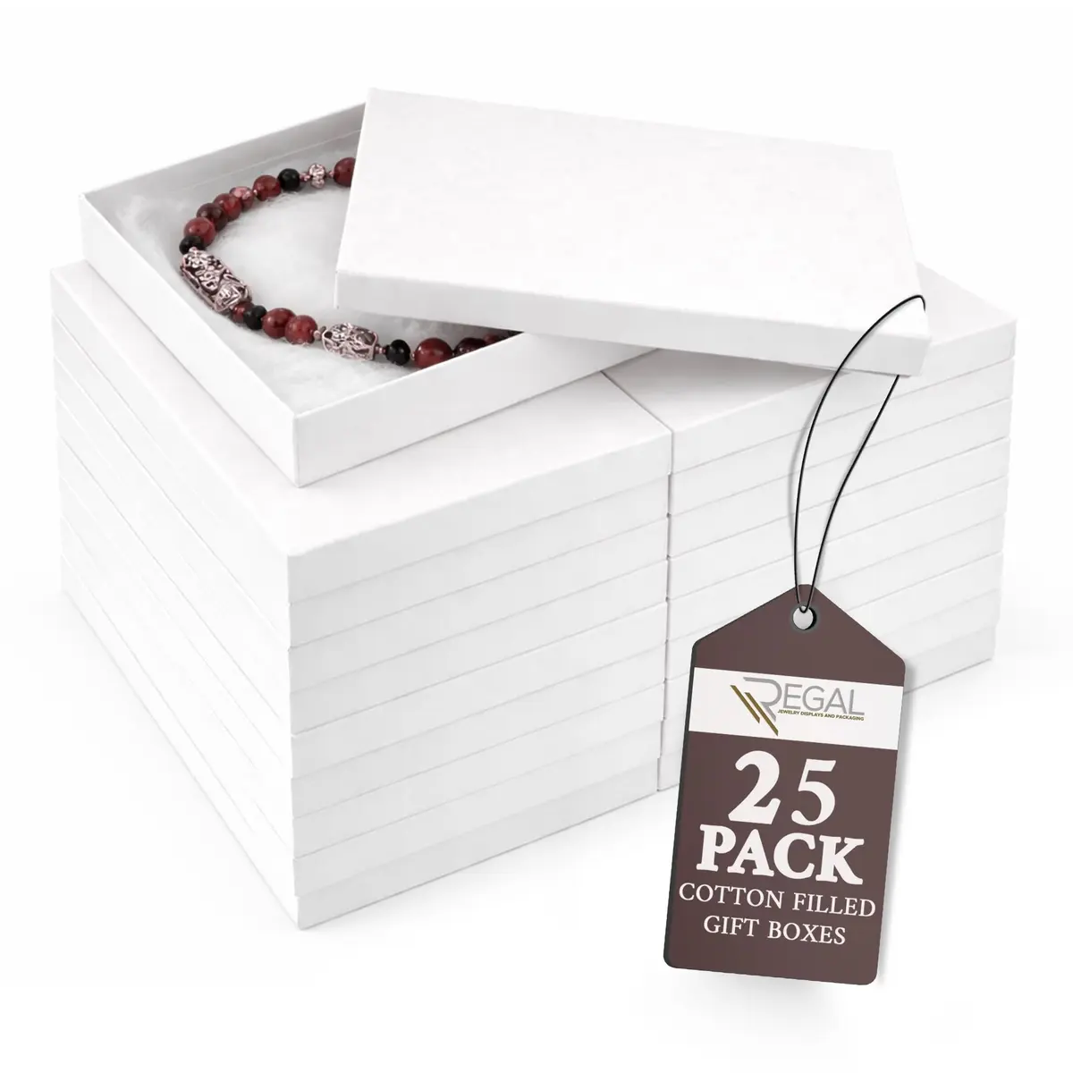 RJ Displays White Swirl Jewelry Gift Boxes 5.25" x 3.75" x 1" (25-Pack) | Protects Jewelry During Shipping - main product image