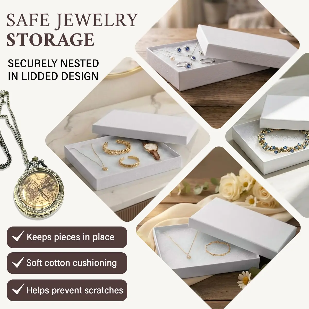 RJ Displays White Swirl Jewelry Gift Boxes 5.25" x 3.75" x 1" (25-Pack) | Protects Jewelry During Shipping - view 5