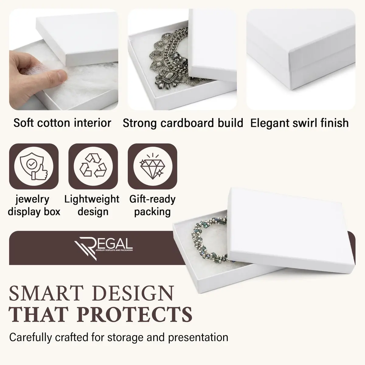 RJ Displays White Swirl Jewelry Gift Boxes 5.25" x 3.75" x 1" (25-Pack) | Protects Jewelry During Shipping - view 3
