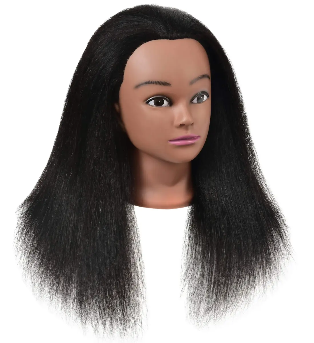 RYHAIR Mannequin Head with Human Hair for Hairdresser Training Braiding Styling Manikin Cosmetology Makeup Manican Doll Display Practice with Stand | 22 Inch Long Black Straight Hair - view 5