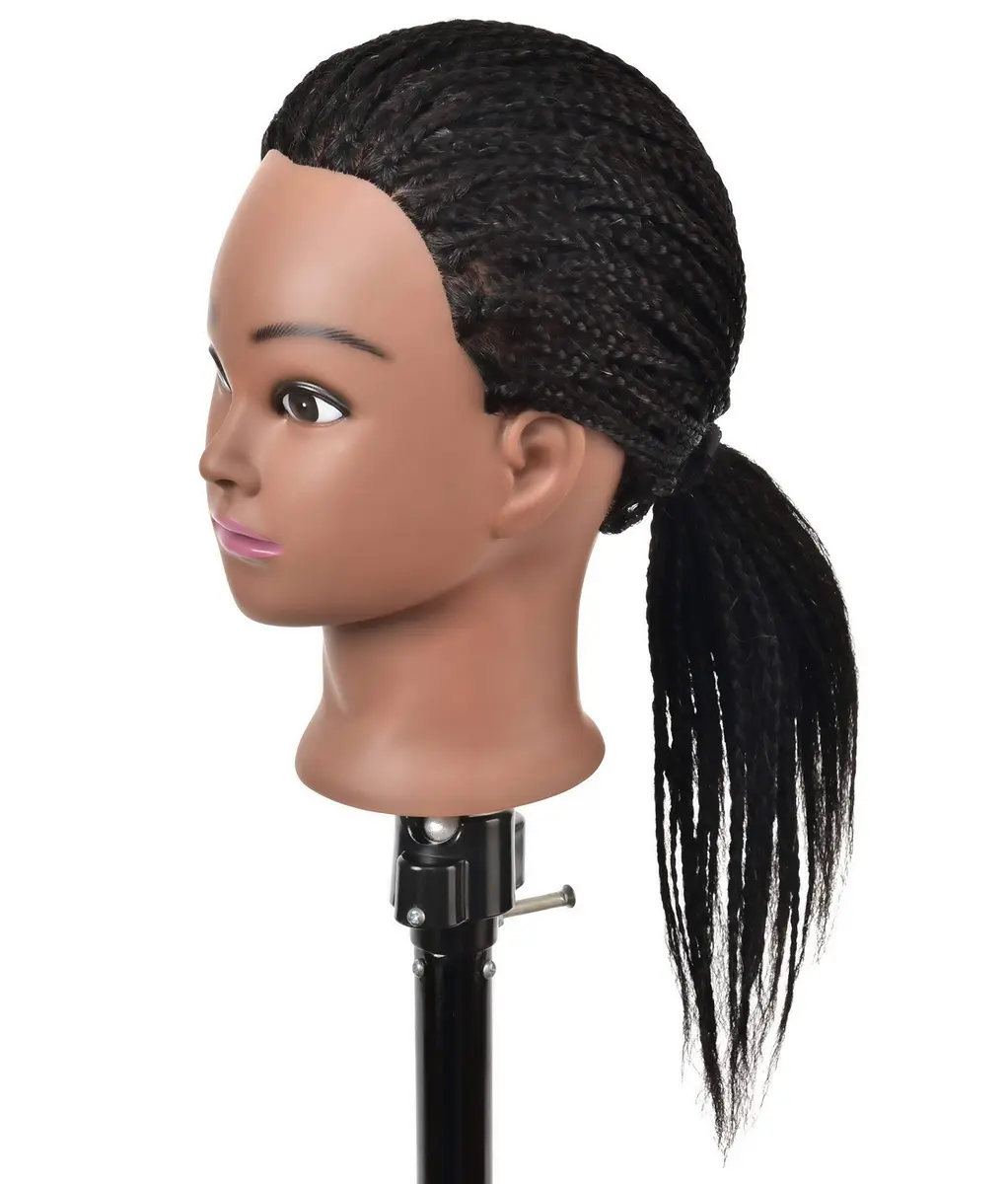 RYHAIR Mannequin Head with Human Hair for Hairdresser Training Braiding Styling Manikin Cosmetology Makeup Manican Doll Display Practice with Stand | 22 Inch Long Black Straight Hair - view 2
