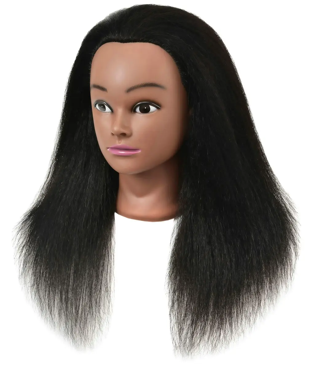 RYHAIR Mannequin Head with Human Hair for Hairdresser Training Braiding Styling Manikin Cosmetology Makeup Manican Doll Display Practice with Stand | 22 Inch Long Black Straight Hair - view 4