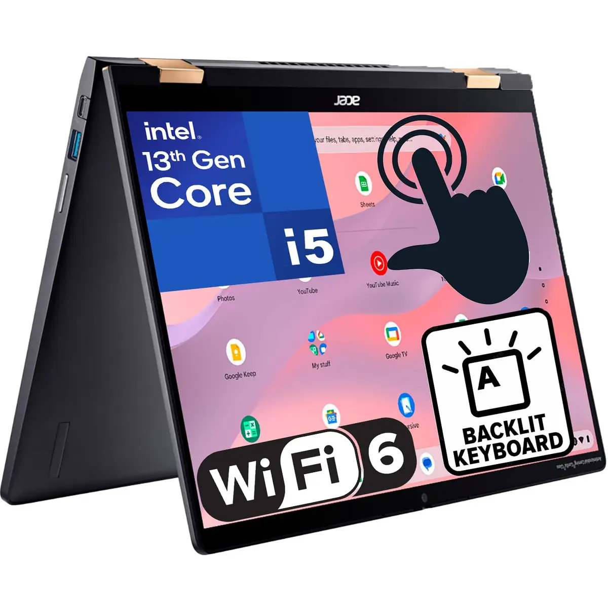 Acer Chromebook Spin 714 14" Touchscreen FHD+ 2-in-1 Laptop, 13th Gen Intel i5, 8GB RAM, 128GB SSD, WiFi 6, Chrome OS - main product image