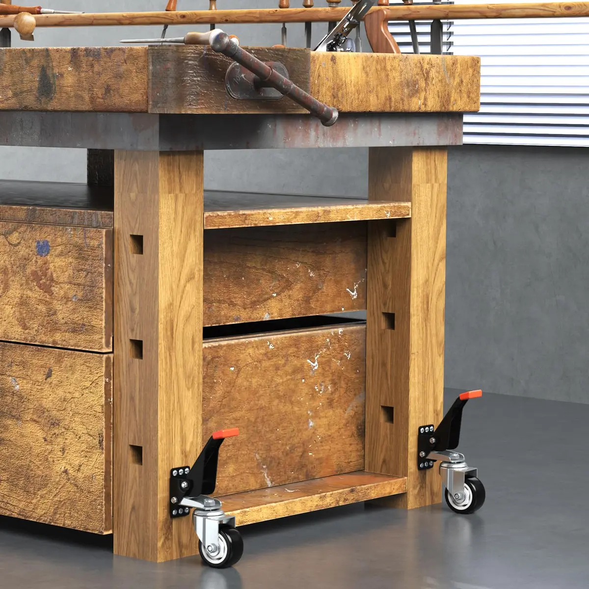SPACEKEEPER Workbench Casters Kit 880 Lbs - 3 Inch Heavy Duty Retractable Caster for Workbenches & Machinery, 4 Pack | Durable Steel & Urethane Wheels - view 6