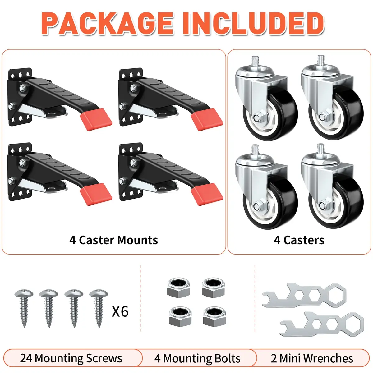 SPACEKEEPER Workbench Casters Kit 880 Lbs - 3 Inch Heavy Duty Retractable Caster for Workbenches & Machinery, 4 Pack | Durable Steel & Urethane Wheels - view 7