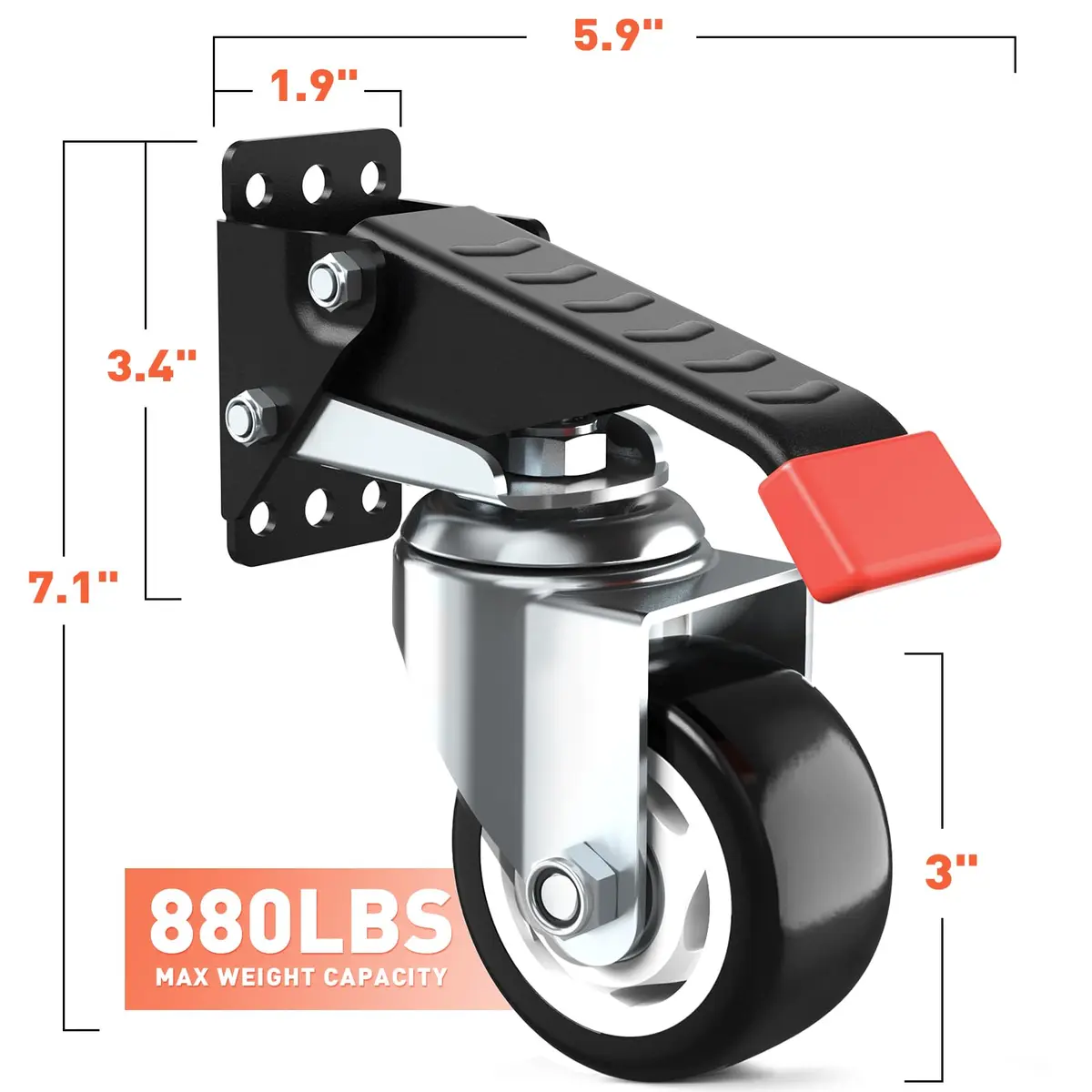 SPACEKEEPER Workbench Casters Kit 880 Lbs - 3 Inch Heavy Duty Retractable Caster for Workbenches & Machinery, 4 Pack | Durable Steel & Urethane Wheels - view 2