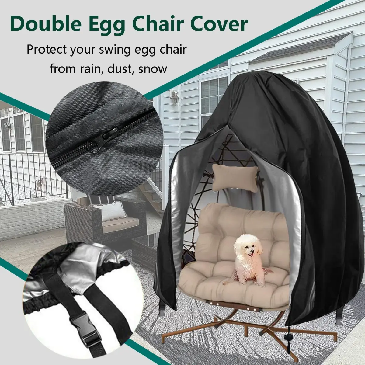 FLYMEI Black Egg Chair Cover 231 cm x 203 cm (91" L x 80" W) | Heavy Duty Waterproof Outdoor Patio Furniture Protector - view 5
