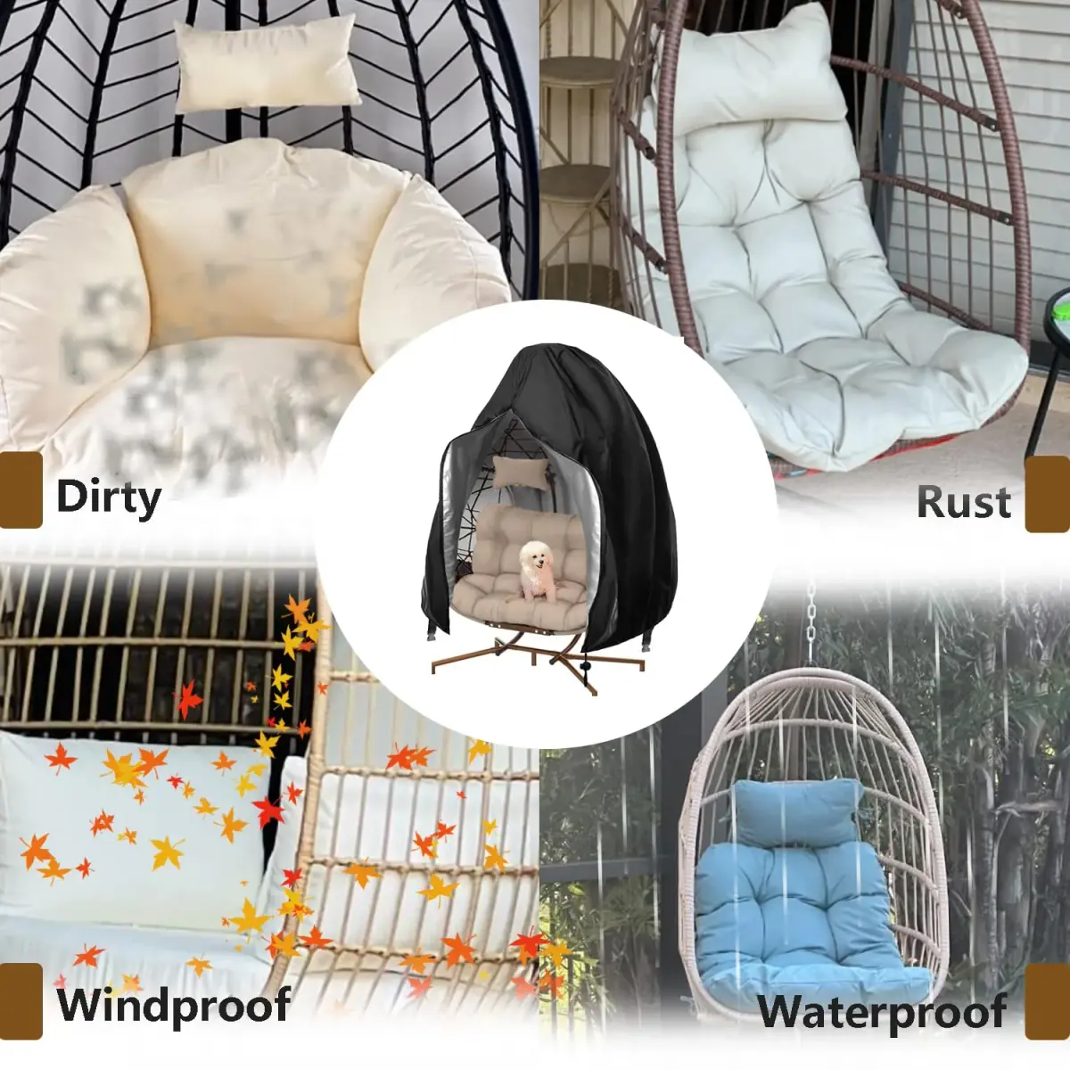 FLYMEI Black Egg Chair Cover 231 cm x 203 cm (91" L x 80" W) | Heavy Duty Waterproof Outdoor Patio Furniture Protector - view 7