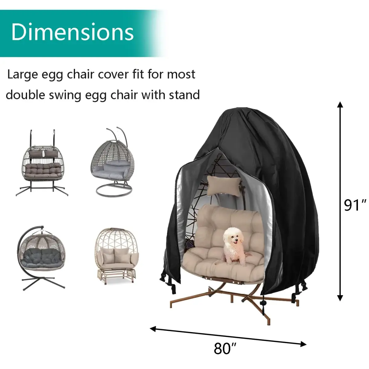FLYMEI Black Egg Chair Cover 231 cm x 203 cm (91" L x 80" W) | Heavy Duty Waterproof Outdoor Patio Furniture Protector - view 3