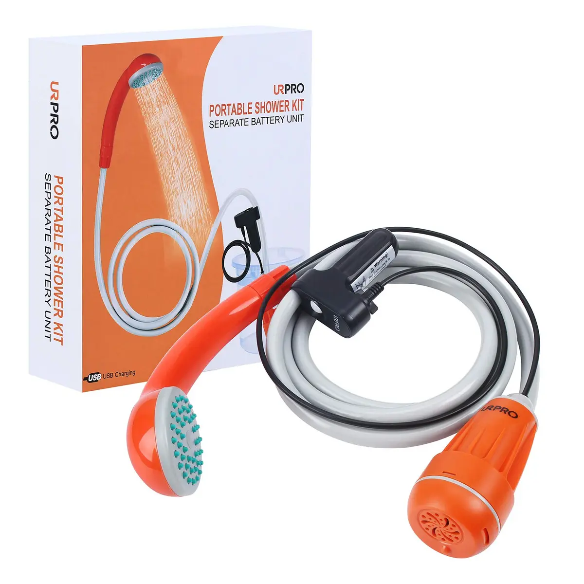 URPRO Portable Camping Shower, Outdoor Shower Head, Pump, USB Rechargeable, Water from Bucket, Hiking & Pet Cleaning | 45-60min Use - main product image