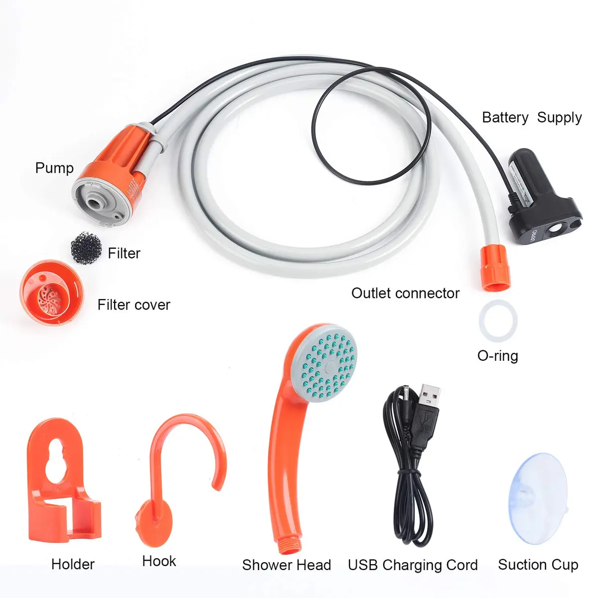 URPRO Portable Camping Shower, Outdoor Shower Head, Pump, USB Rechargeable, Water from Bucket, Hiking & Pet Cleaning | 45-60min Use - view 3