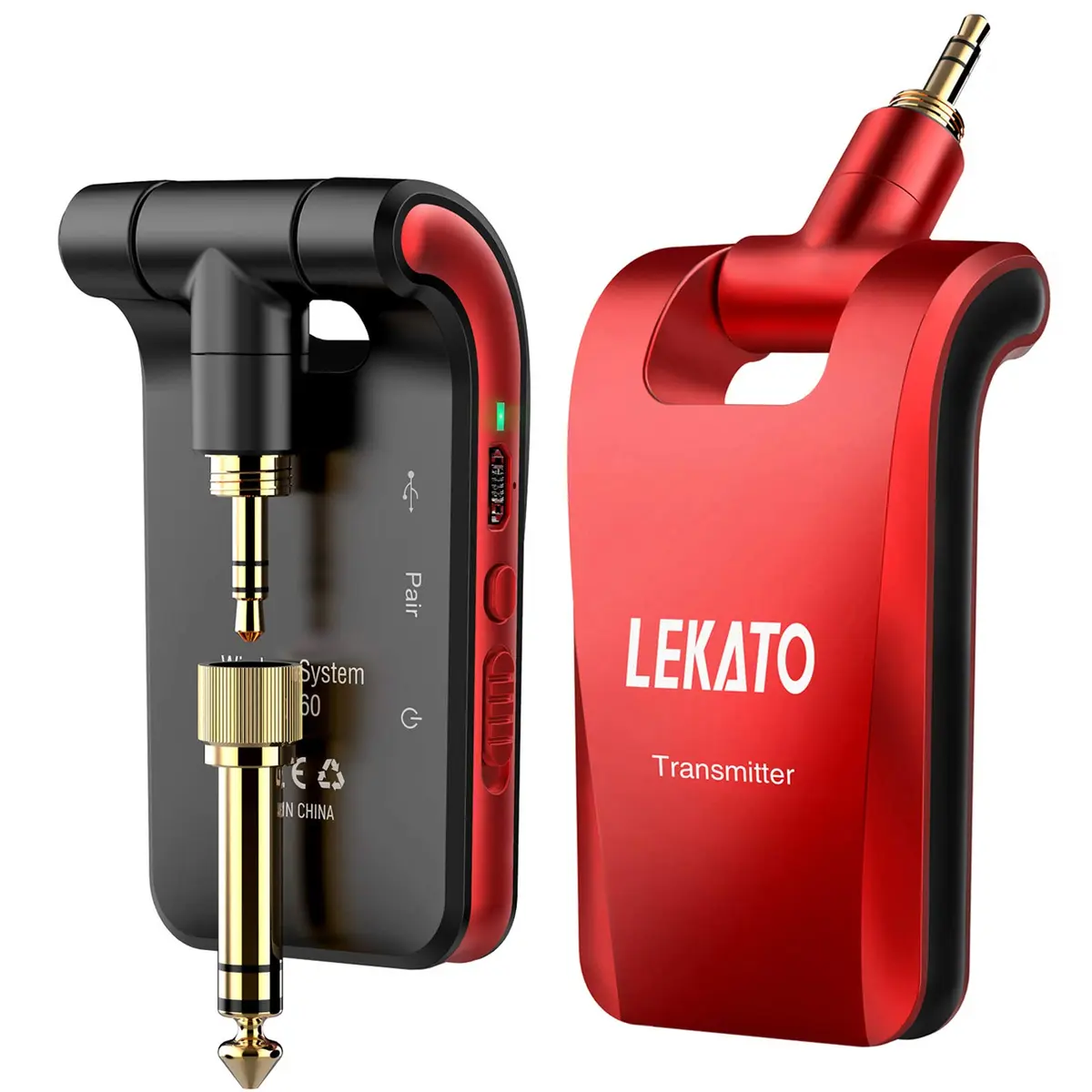 LEKATO Wireless Guitar System 2.4GHz | 6 Channels Rechargeable, Stereo & Mono Support (Black & Red) | 100+ ft Range - main product image