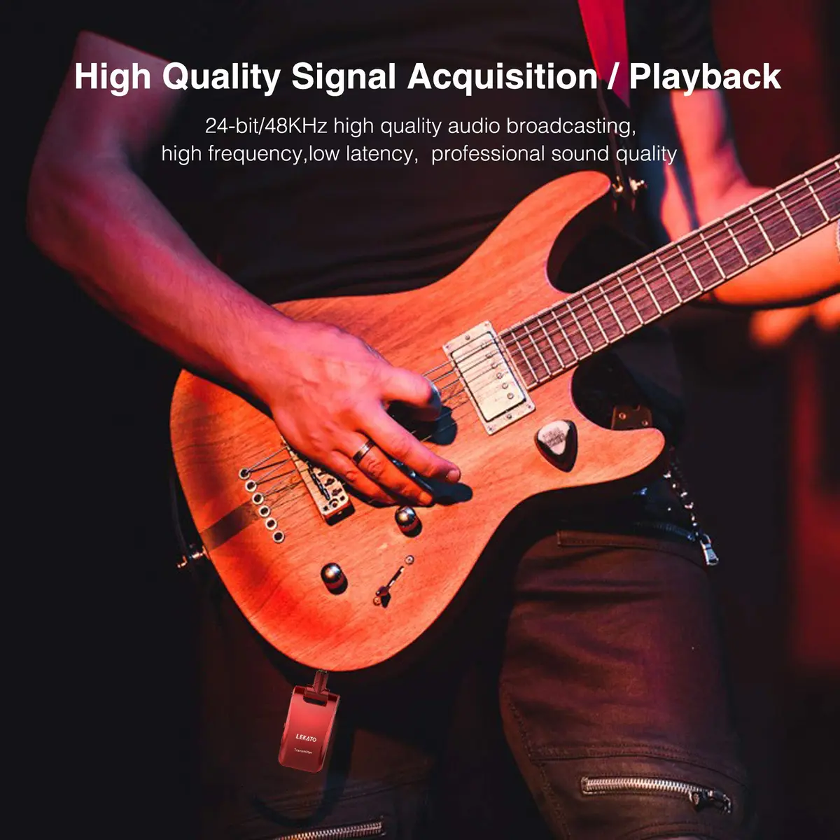 LEKATO Wireless Guitar System 2.4GHz | 6 Channels Rechargeable, Stereo & Mono Support (Black & Red) | 100+ ft Range - view 7