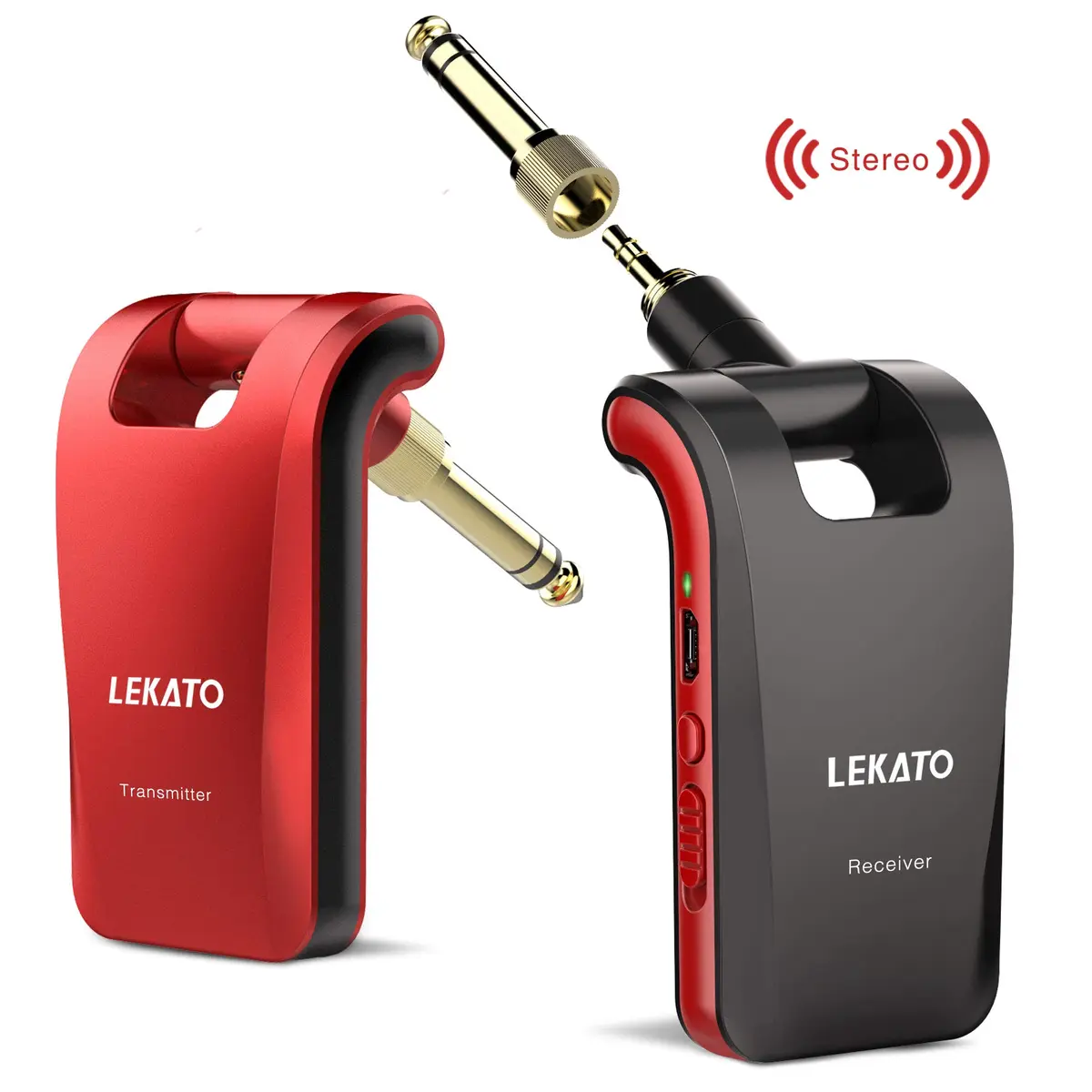 LEKATO Wireless Guitar System 2.4GHz | 6 Channels Rechargeable, Stereo & Mono Support (Black & Red) | 100+ ft Range - view 9