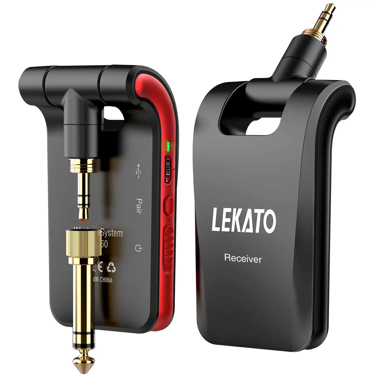 LEKATO WS-60 Wireless Guitar System 2.4GHz Rechargeable Transmitter Receiver | 6 Channels Stereo Mono 1/4” & 1/8” Plugs - main product image