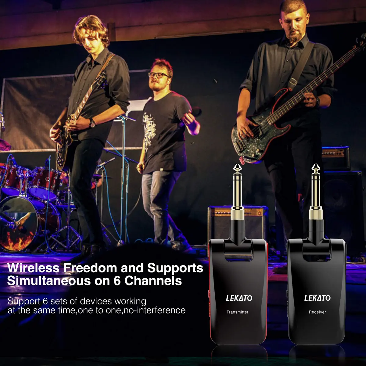 LEKATO WS-60 Wireless Guitar System 2.4GHz Rechargeable Transmitter Receiver | 6 Channels Stereo Mono 1/4” & 1/8” Plugs - view 5
