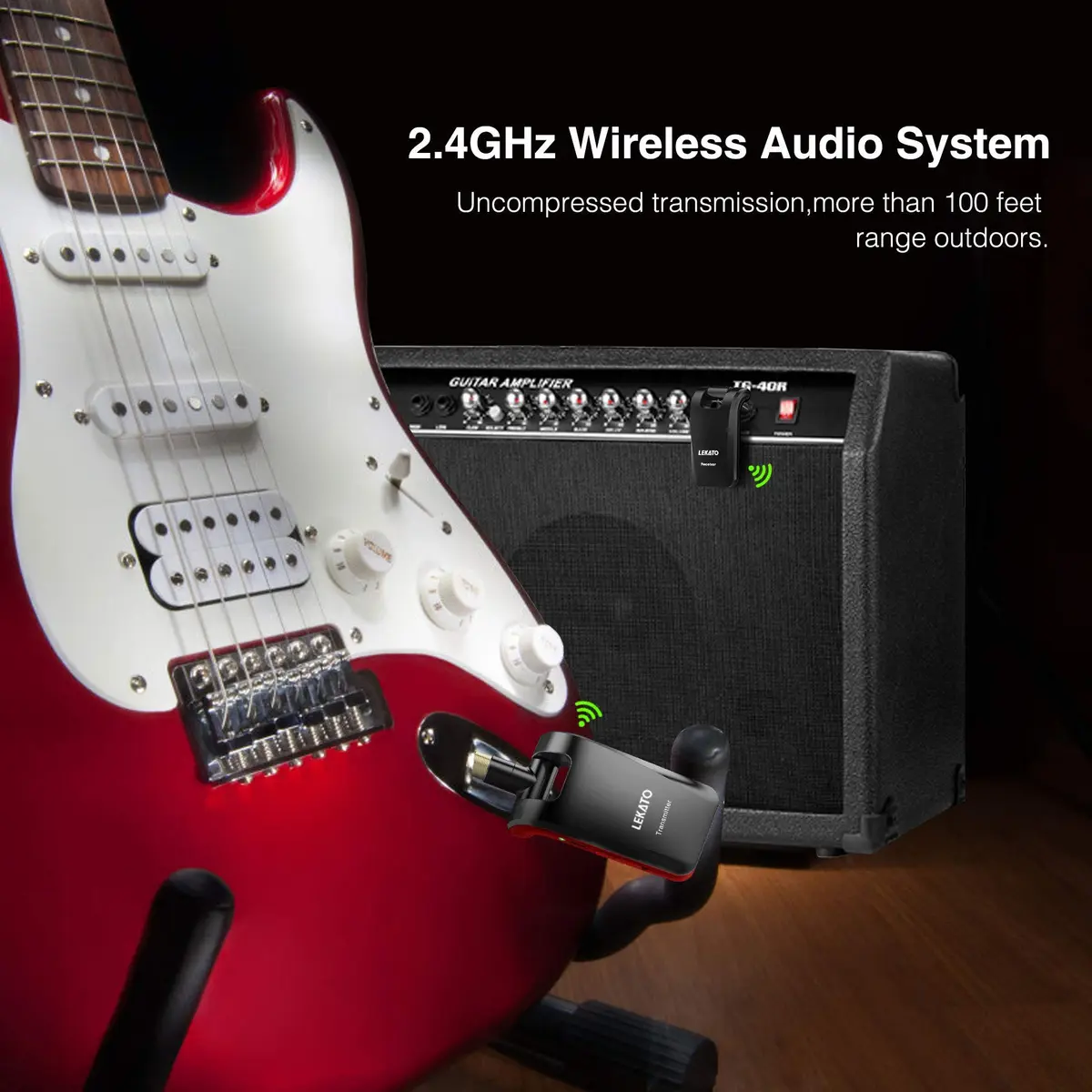 LEKATO WS-60 Wireless Guitar System 2.4GHz Rechargeable Transmitter Receiver | 6 Channels Stereo Mono 1/4” & 1/8” Plugs - view 7