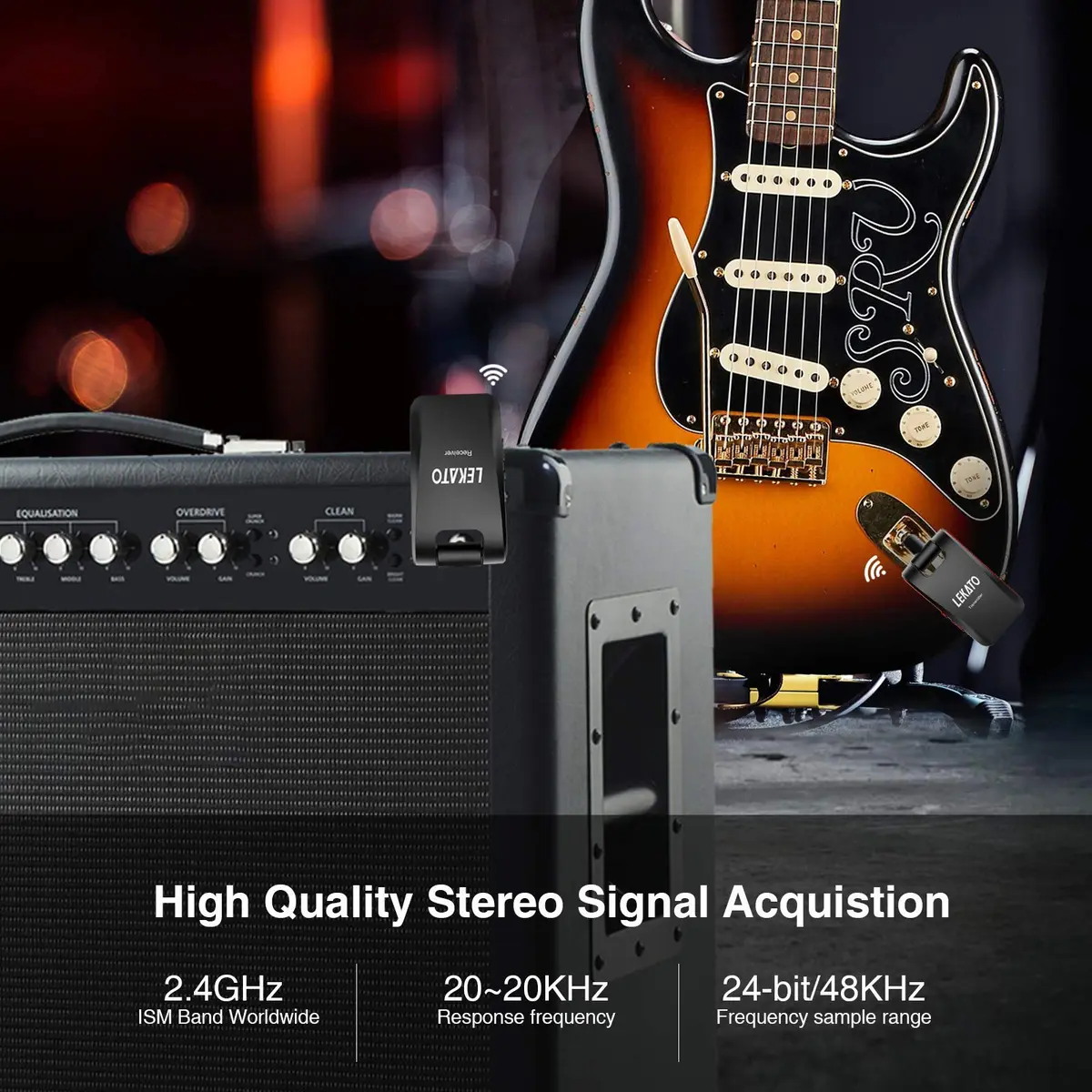 LEKATO WS-60 Wireless Guitar System 2.4GHz Rechargeable Transmitter Receiver | 6 Channels Stereo Mono 1/4” & 1/8” Plugs - view 4
