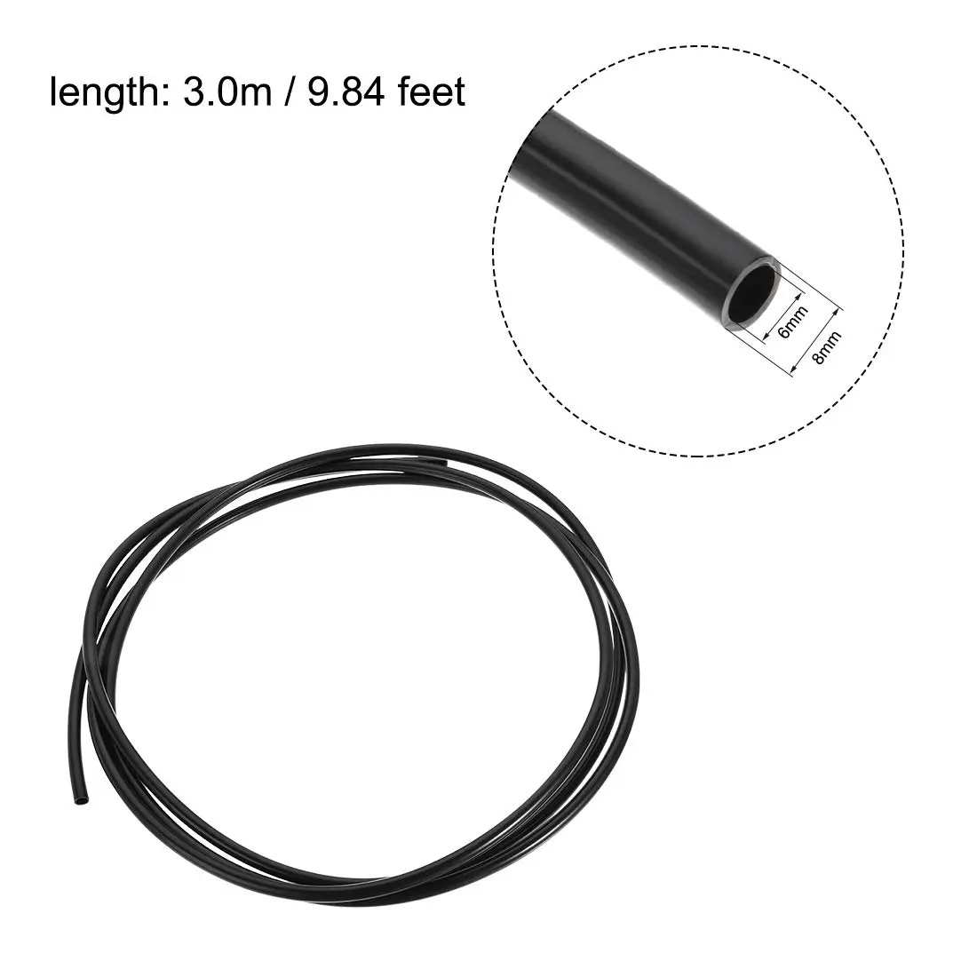 uxcell Nylon Line Hose Tube 6mm (0.23") ID x 8mm (0.31") OD 3 Meter (9.8ft) PA6 Nylon Tube Pneumatic Air Brake Tubing Black | Fluid Transfer & Air Lines - view 2