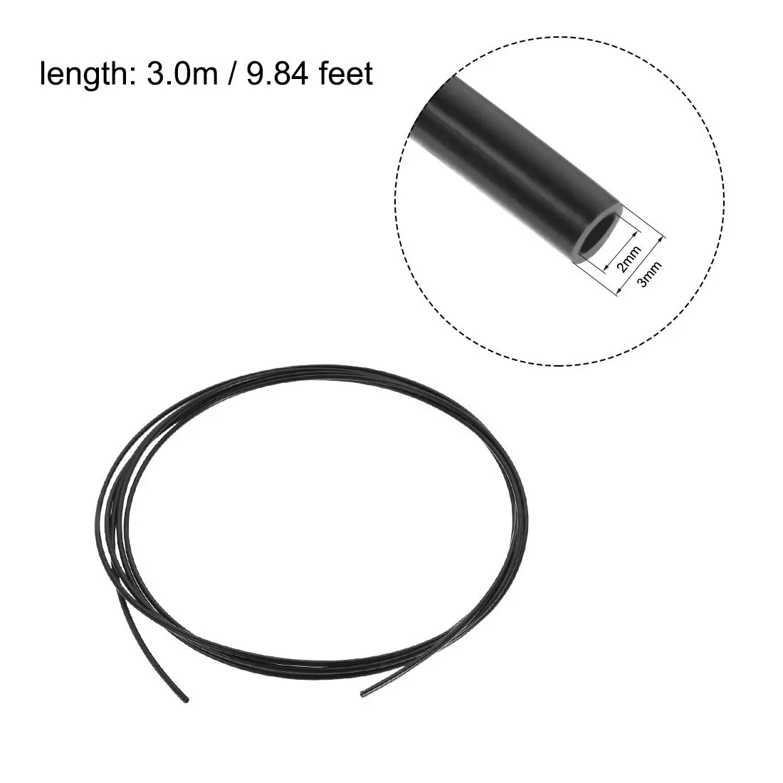 uxcell Nylon Line Hose Tube 2mm ID x 3mm OD 3 Meter PA6 Black | Flexible Pneumatic Air Brake Tubing - view 2