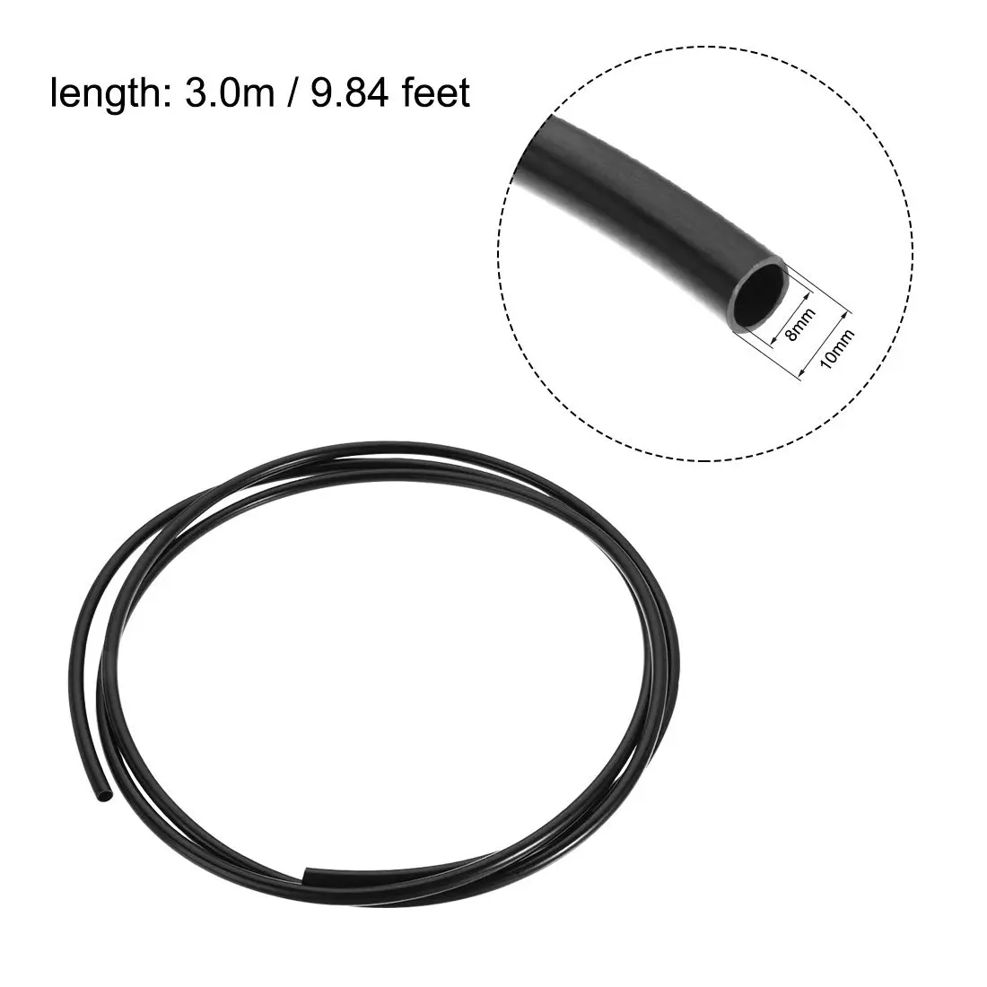 uxcell Nylon Line Hose Tube 8mm ID x 10mm OD 3 Meter Black | High Pressure Pneumatic Air Brake Tubing - view 2