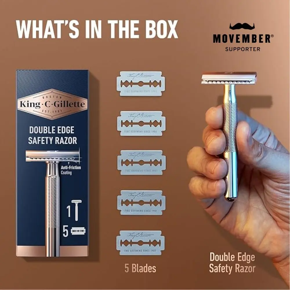 King C. Gillette Safety Razor with Chrome Plated Handle & 5 Platinum Blades | Classic Precision Shave - view 2