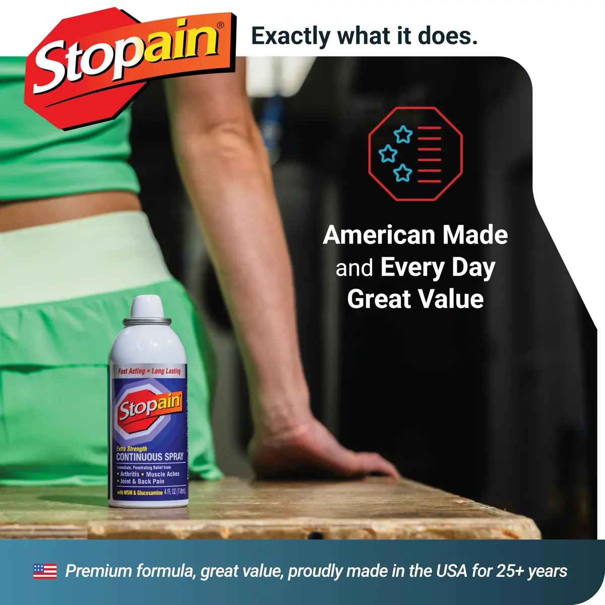 Stopain Pain Relief Spray 4oz (2 Pack) USA Made, Max Strength, Fast Acting with MSM, Glucosamine, Menthol for Arthritis, Lower Back, Neck - view 6