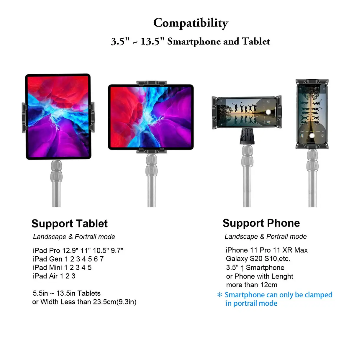 Peastrex Universal Tablet Tripod Mount Adapter with Bluetooth Remote | Fits 3.5-13.5in Devices - view 5