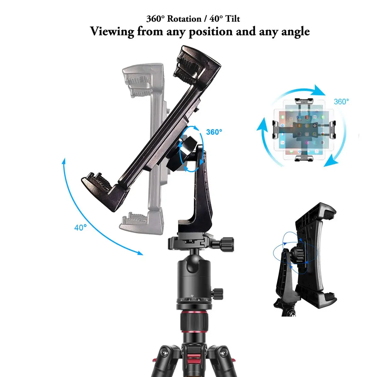 Peastrex Universal Tablet Tripod Mount Adapter with Bluetooth Remote | Fits 3.5-13.5in Devices - view 3