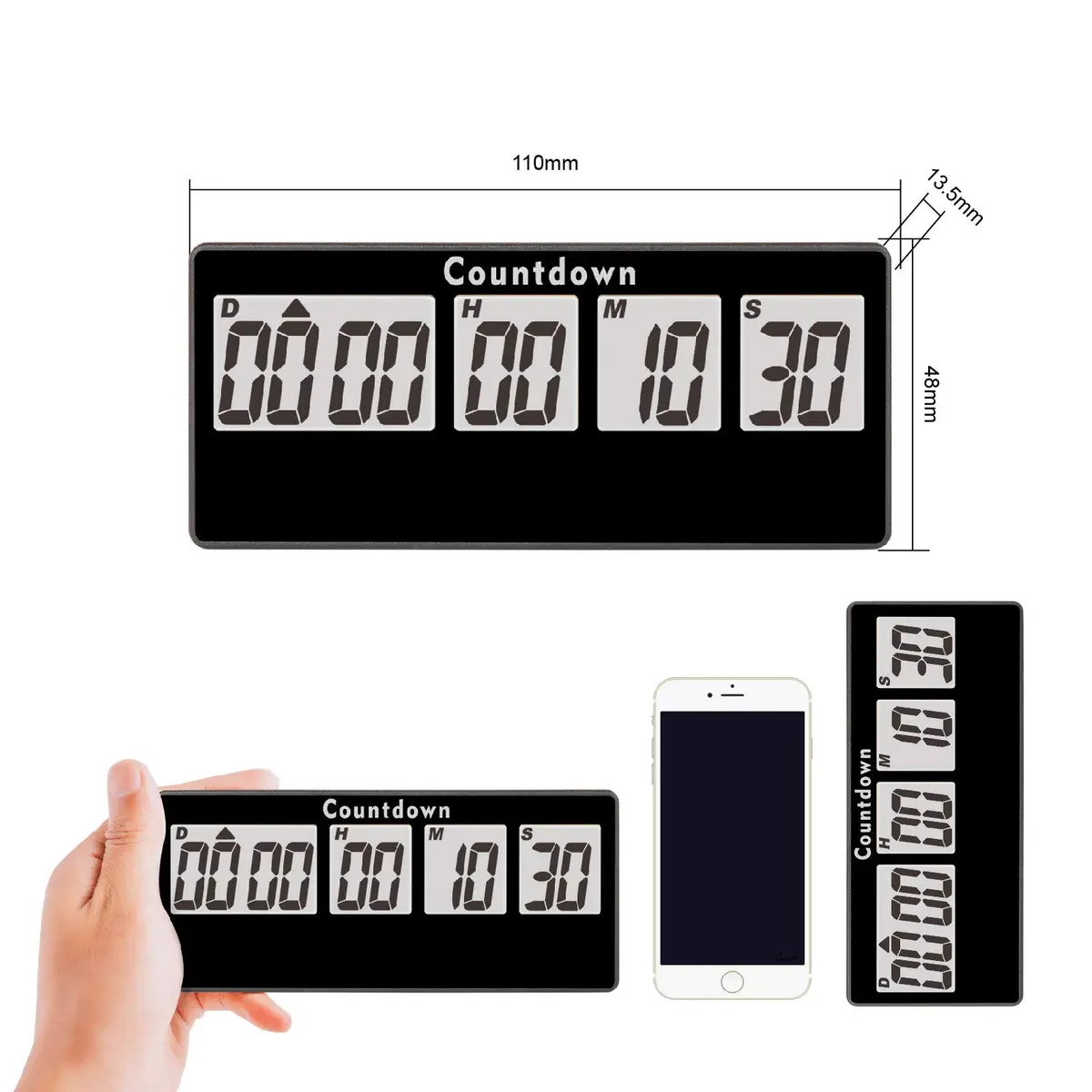 Jayron Digital Countdown Timer 9999 Days, 120 Hours, 59 Minutes, 59 Seconds | Black LCD Display with Magnet - view 6