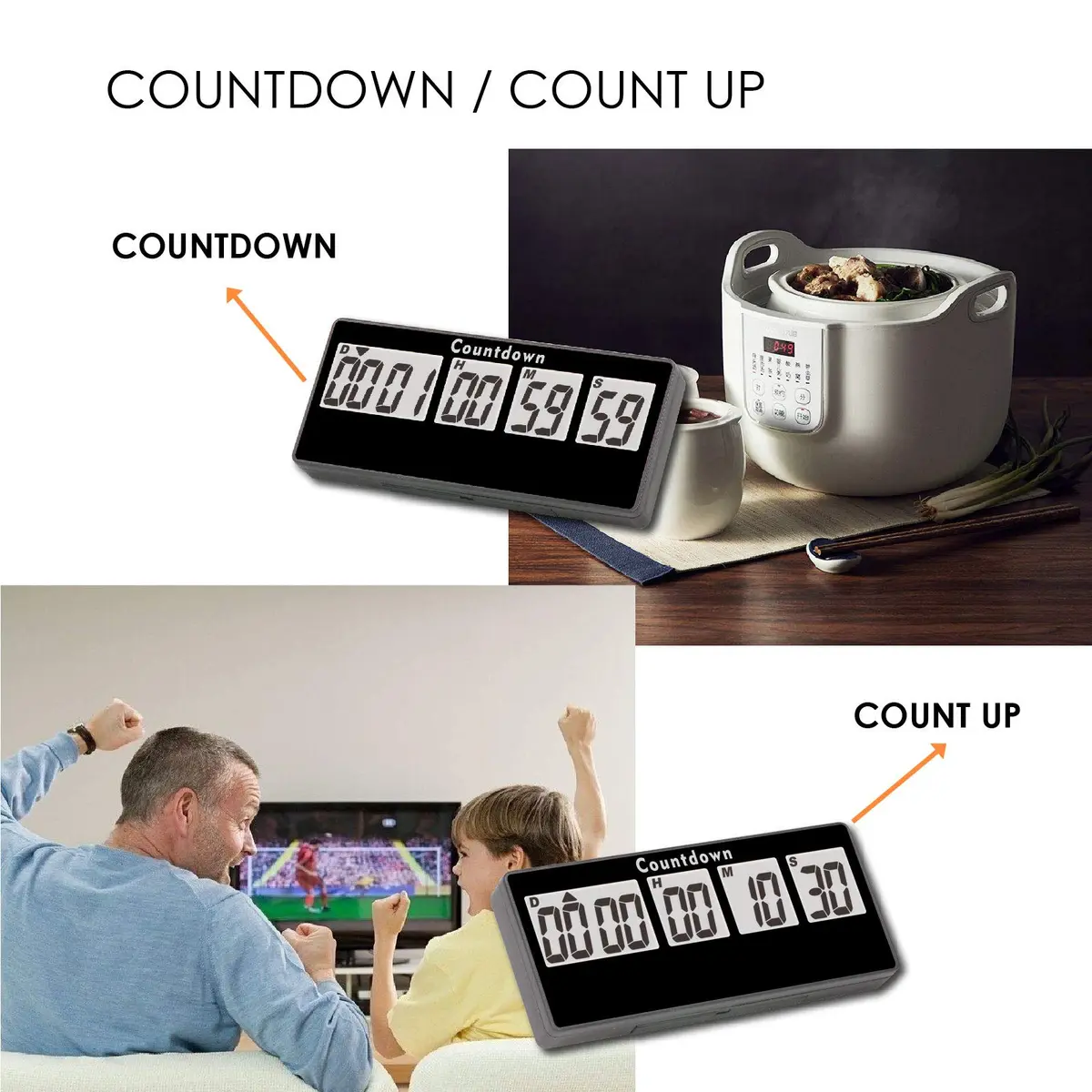 Jayron Digital Countdown Timer 9999 Days, 120 Hours, 59 Minutes, 59 Seconds | Black LCD Display with Magnet - view 2