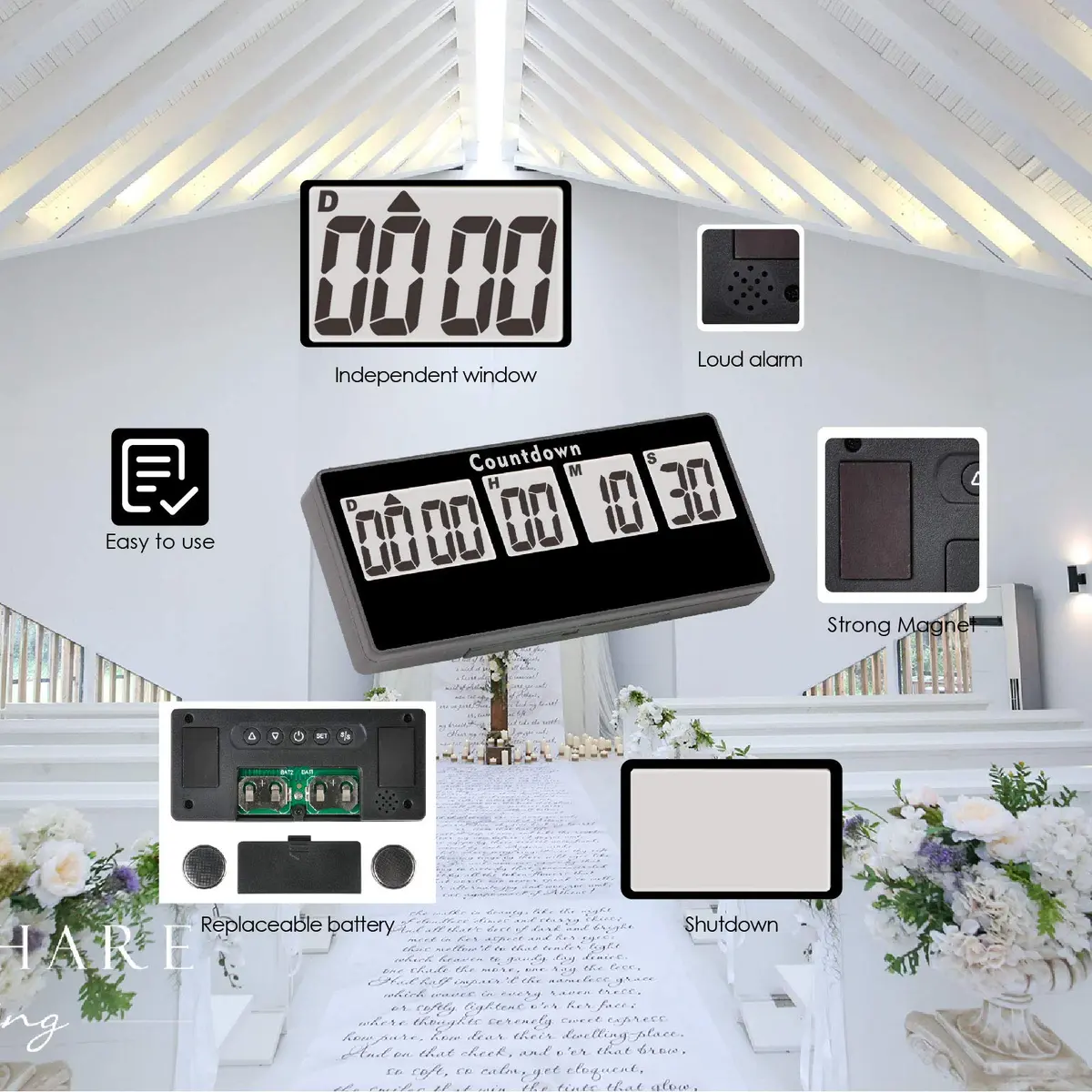 Jayron Digital Countdown Timer 9999 Days, 120 Hours, 59 Minutes, 59 Seconds | Black LCD Display with Magnet - view 3