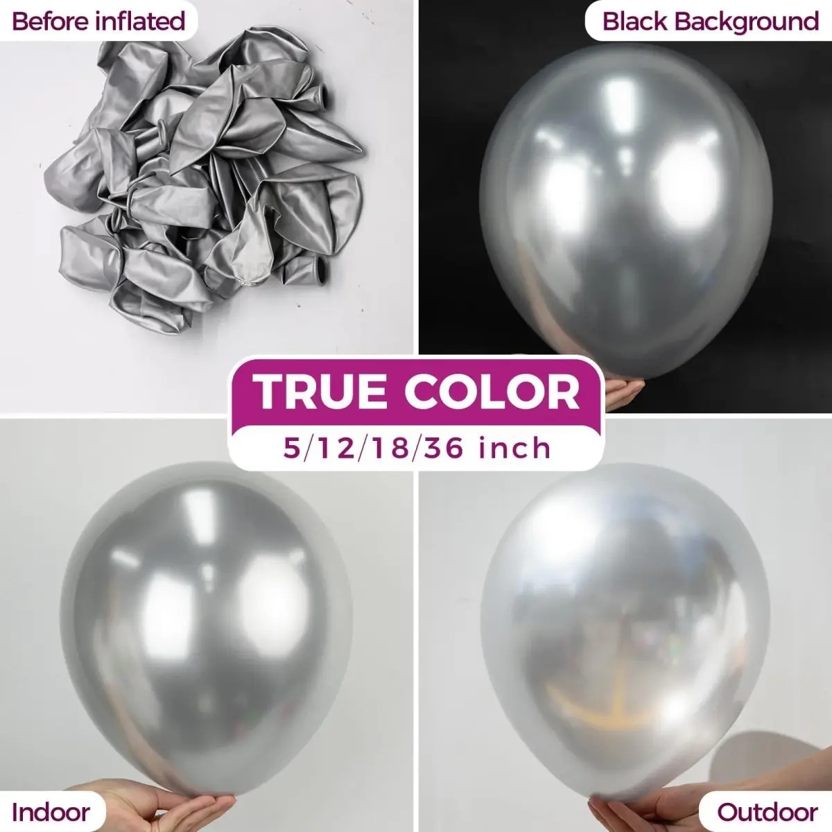 Bezente Silver Metallic Chrome Latex Round Helium Balloons 100 Pack 12 inch | Premium Quality Party Balloons - view 2