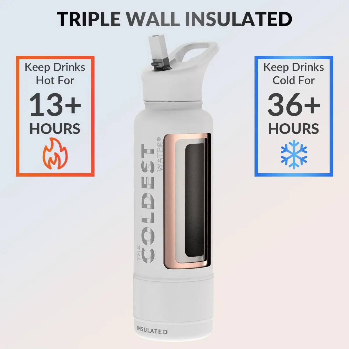 The Coldest Water Insulated Water Bottle with Straw Lid - 40 oz (1180ml) Epic White | Keeps Drinks Cold 36 Hrs, Hot 13 Hrs - view 2