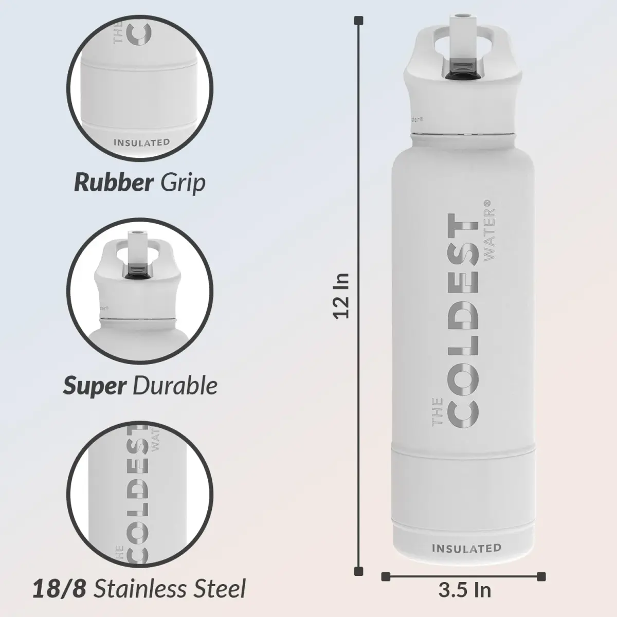 The Coldest Water Insulated Water Bottle with Straw Lid - 40 oz (1180ml) Epic White | Keeps Drinks Cold 36 Hrs, Hot 13 Hrs - view 4