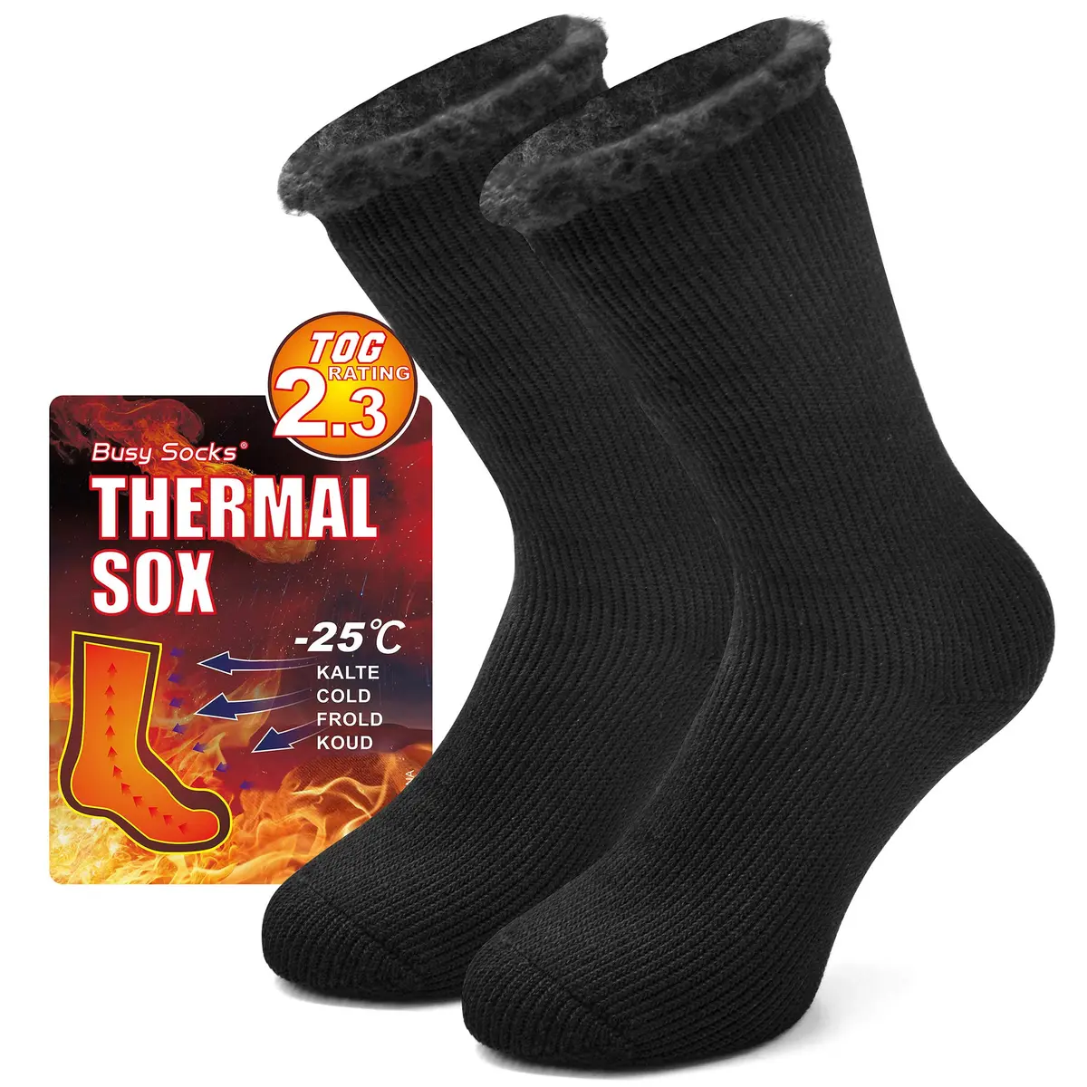 Busy Socks Winter Warm Thick Thermal Crew Boot Socks Large | Insulated & Moisture-Wicking for Extreme Cold - main product image