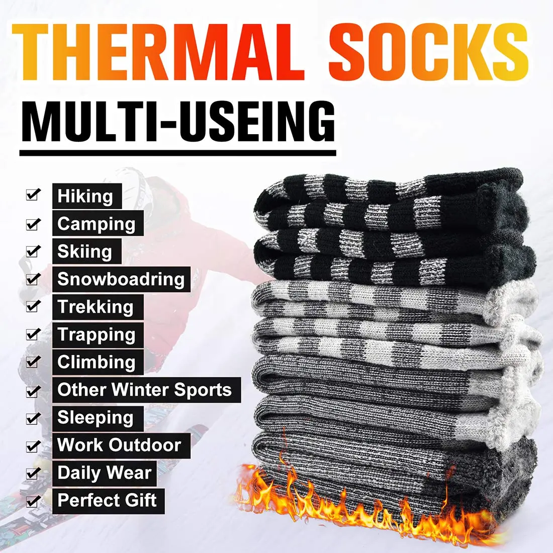Busy Socks Winter Warm Thick Thermal Crew Boot Socks Large | Insulated & Moisture-Wicking for Extreme Cold - view 8