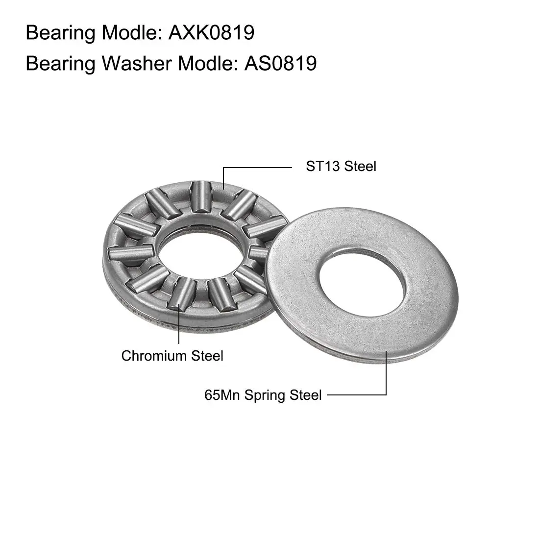 uxcell AXK0819 Thrust Needle Roller Bearings with Washers 8mm Bore 19mm OD 2mm Width 10pcs | High-Quality Industrial Components - view 2