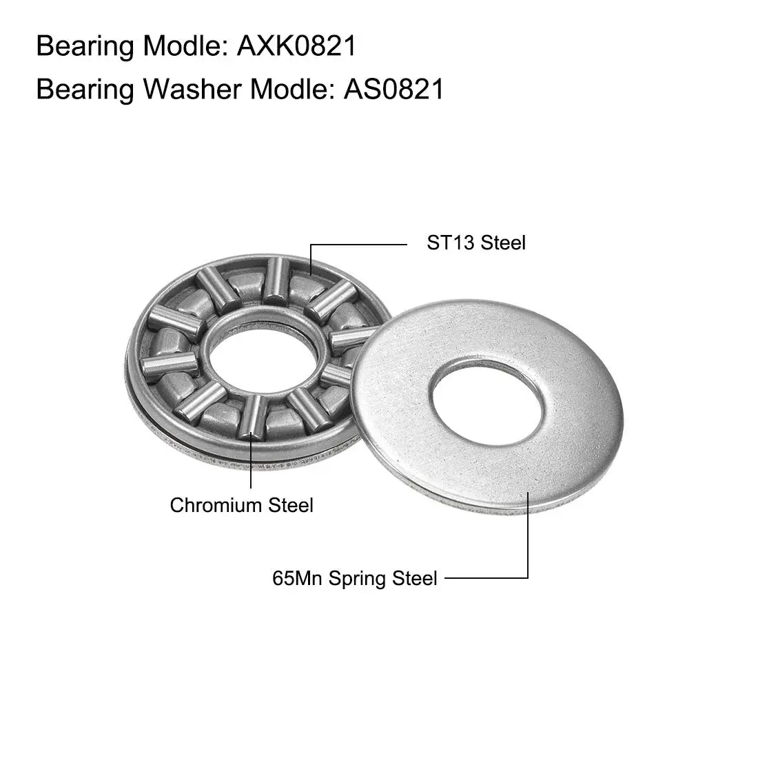 uxcell AXK0821 Thrust Needle Roller Bearings with Washers 8mm Bore 21mm OD 2mm Width 10pcs | High Load Capacity for Compact Spaces - view 2