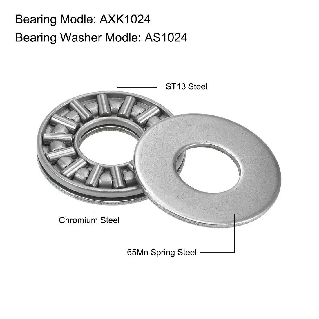 uxcell AXK1024 Thrust Needle Roller Bearings with Washers 10mm Bore 24mm OD 2mm Width 10pcs | High Load Capacity for Compact Spaces - view 2