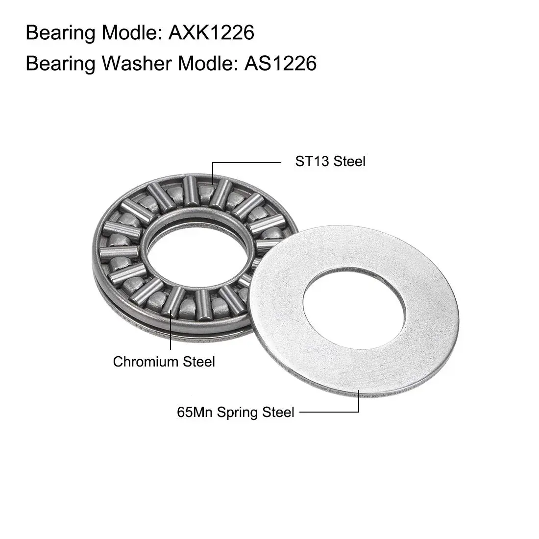 uxcell AXK1226 Thrust Needle Roller Bearings with Washers 12mm Bore 26mm OD 2mm Width 10pcs | High Stiffness in Minimum Axial Space - view 2